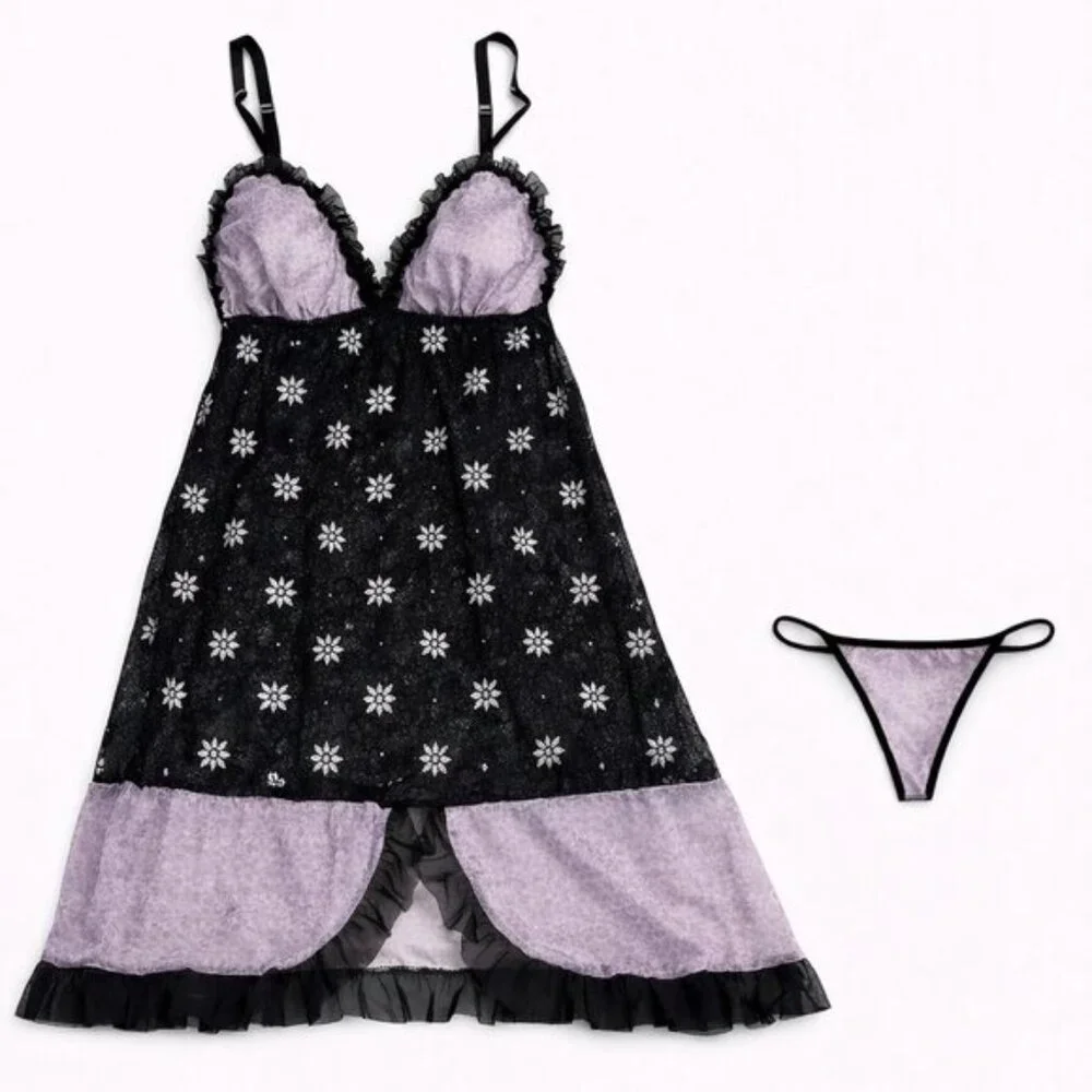 3/$30 Bundle • Black Lavender Babydoll LS39 NWT